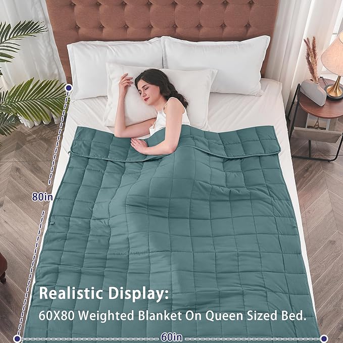 yescool Weighted Blanket for Adults (12 lbs, 60" x 80", Teal) Cooling Heavy Blanket for Sleeping Perfect for 110-130 lbs, Queen Size Breathable Blanket with Premium Glass Bead, Machine Washable
