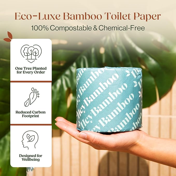 12 - HeyBamboo 100% Bamboo 3-Ply Toilet Paper, Ubleached, Non Toxic, 12 Double Rolls, 360 Sheets, FSC Certified, Soft & Strong, Pack of 12, Plastic-Free