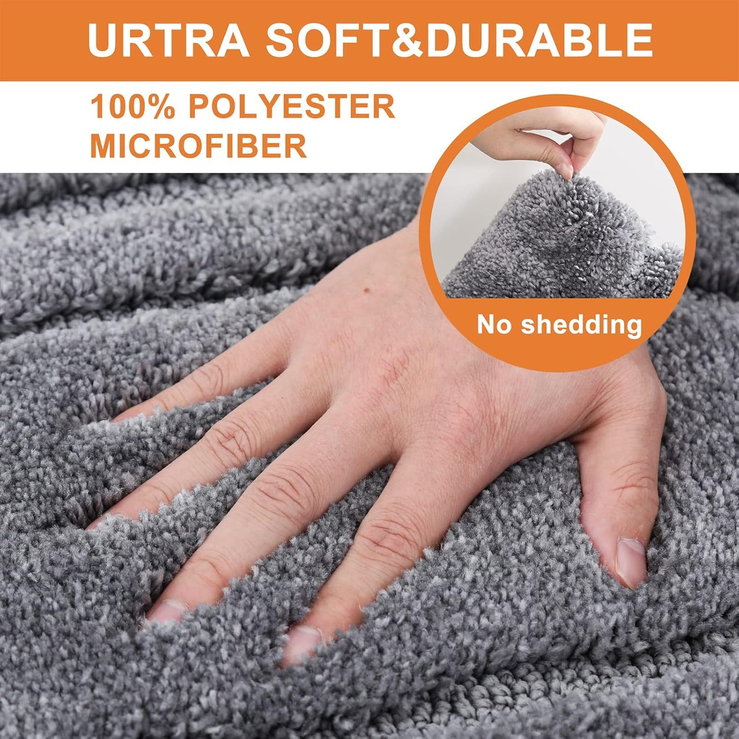 BEQHAUSE-Bathroom-Rugs-Soft& Absorbent-Non-Slip-Bath Mats for Bathroom Polyester Bath Mat Machine Washable Baths Carpet Grey Thick Shower Mat for Bathrooms, Bathtub and Sink 16"x24"