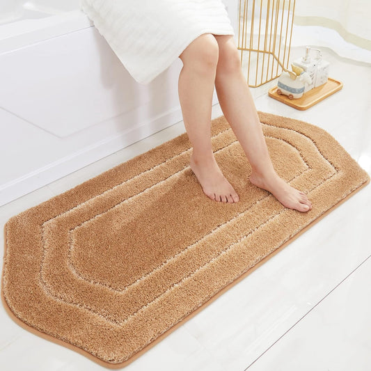 COSY HOMEER Extra Thick Bath Linen Sets Rugs for Bathroom - Anti-Slip Bath Mats Soft Plush 100% Strong Polyester Living Room Bedroom Water Absorbent(Beige,24x48 - Inches)