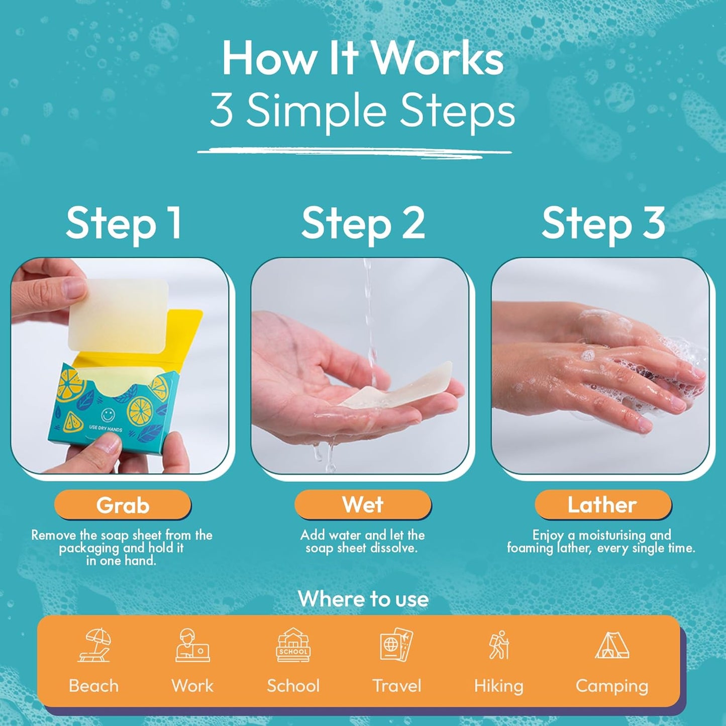 FOMIN - Antibacterial Paper Soap Sheets for Hand Washing - (200 Sheets) Jasmine Portable Travel Soap Sheets, Dissolvable Camping Mini Soap, Portable Hand Soap sheet