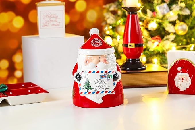 Stephanie Imports Christmas Themed Winter Holiday Ceramic Cookie Jar (Holiday Calories Don't Count (Santa))