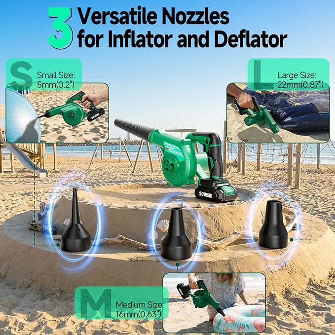 KIMO Cordless Leaf Blower and Vacuum Combo 4 in 1, 3 Nozzles for Inflation & Deflation, 3Modes & Variable Speed Up to 200CFM/150MPH with Reusable Bag, 2Pack Battery Operated Leaf Blowers for Lawn Care