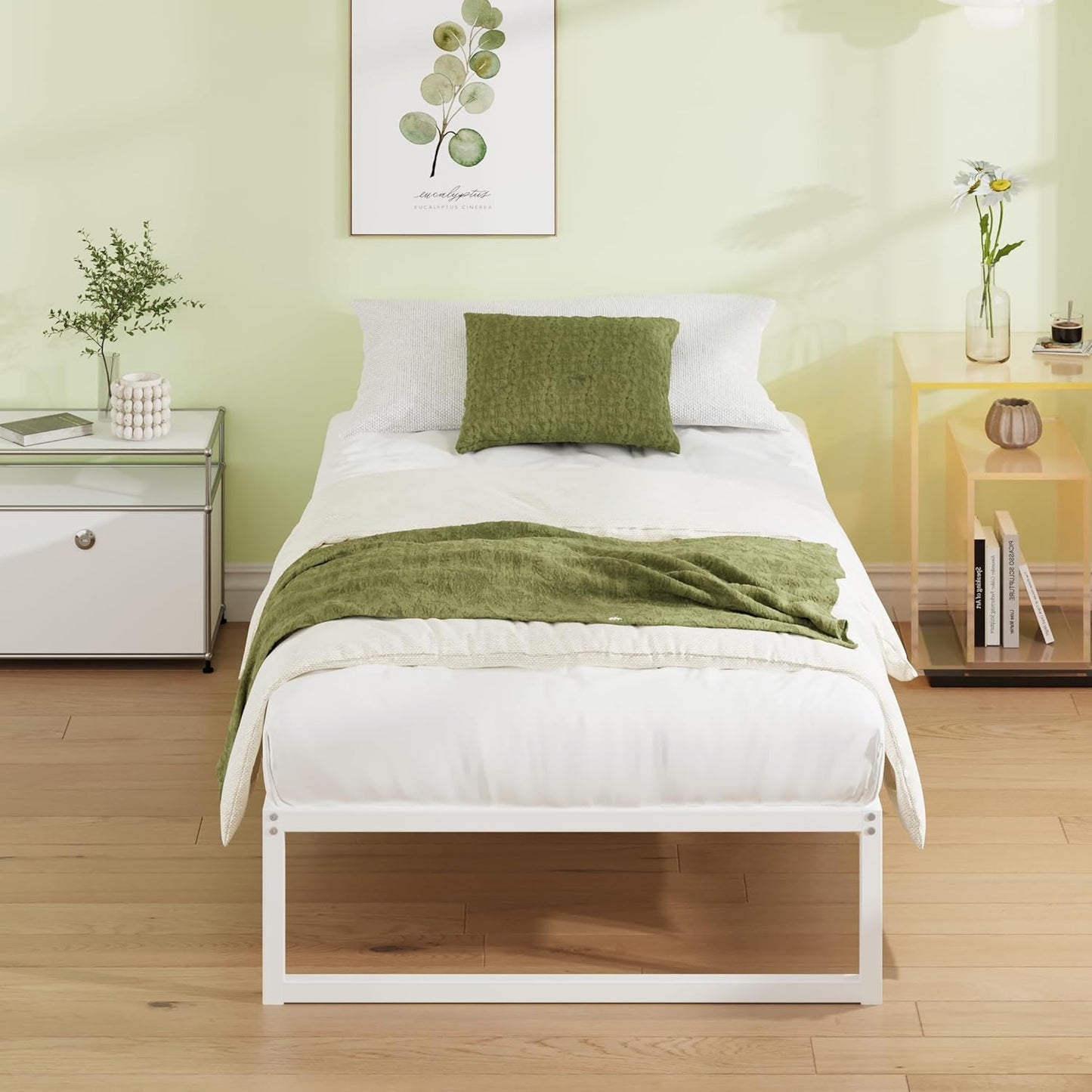 EMODA 12 Inch Twin XL Bed Frame, Metal Platform White Bed Frame No Box Spring Needed, Heavy Duty Steel Slats Support, Easy Assembly, Noise Free