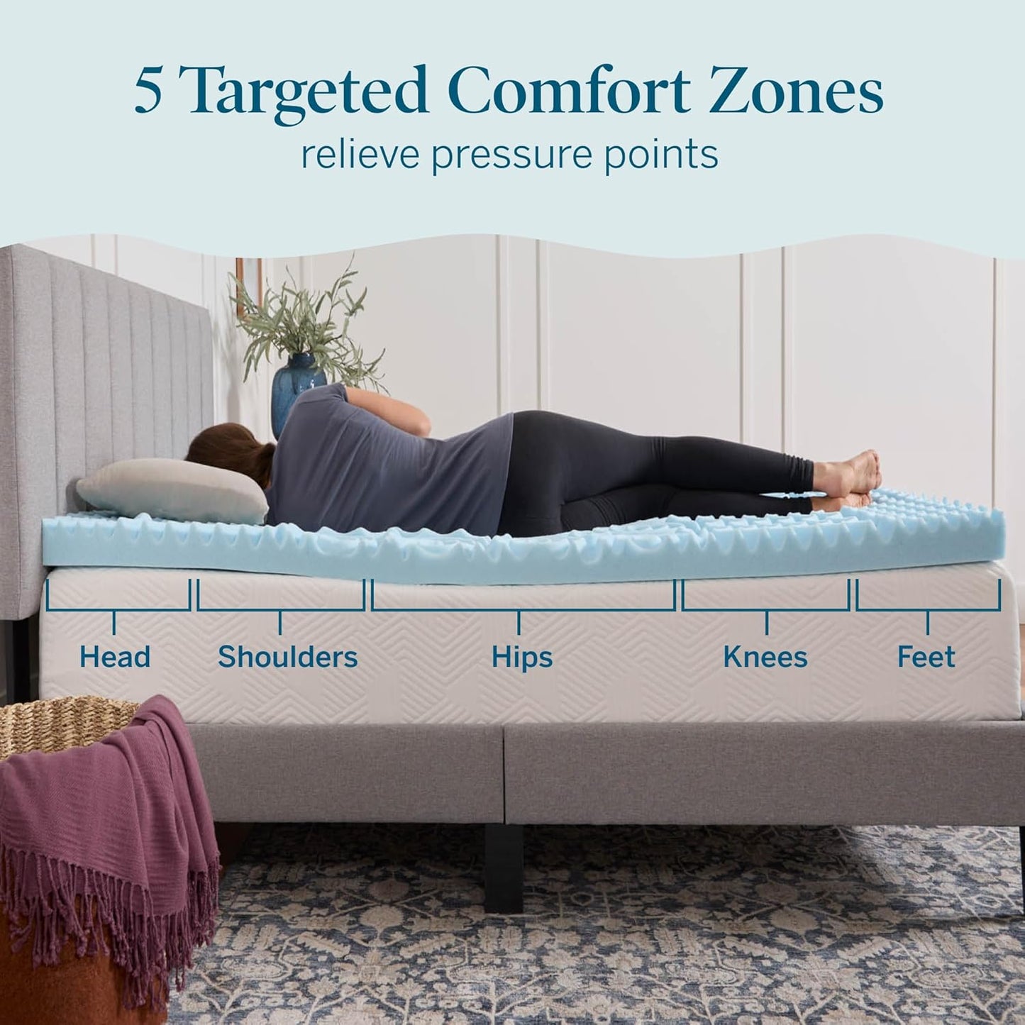 LUCID Gel Infused Memory Foam Mattress Topper – 3 Inch Mattress Topper – 5 Comfort Zones Relieve Pressure – CertiPUR-US Certified Foam - King