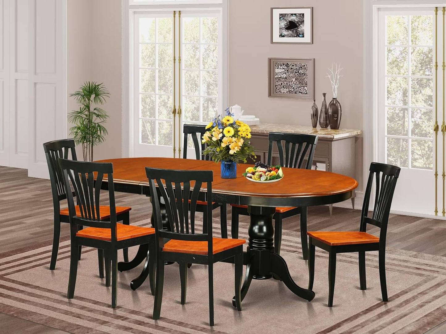East West Furniture PLAV7-BCH-W 7 Piece Dining Room Furniture Set Consist of an Oval Kitchen Table with Butterfly Leaf and 6 Dining Chairs, 42x78 Inch, Black & Cherry