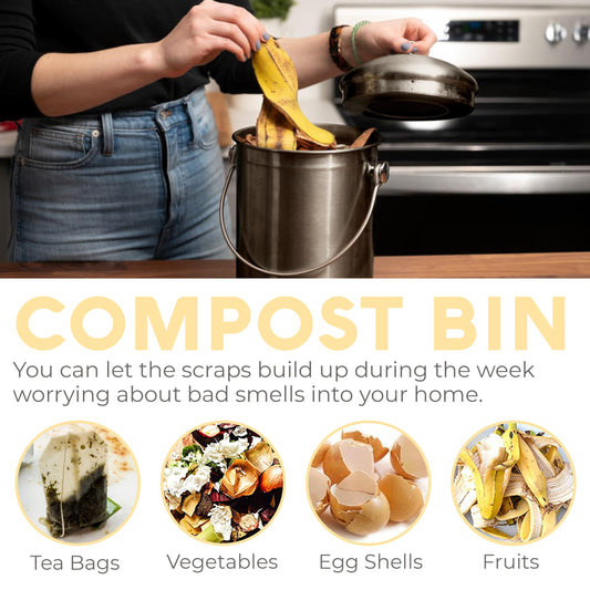 EPICA Countertop Compost Bin Kitchen | 1.3 Gallon | Odorless Composting Bin with Carbon Filters | Indoor Compost Bin with Lid | Stainless Steel Kitchen Composter for Food Scraps & Waste Recycling