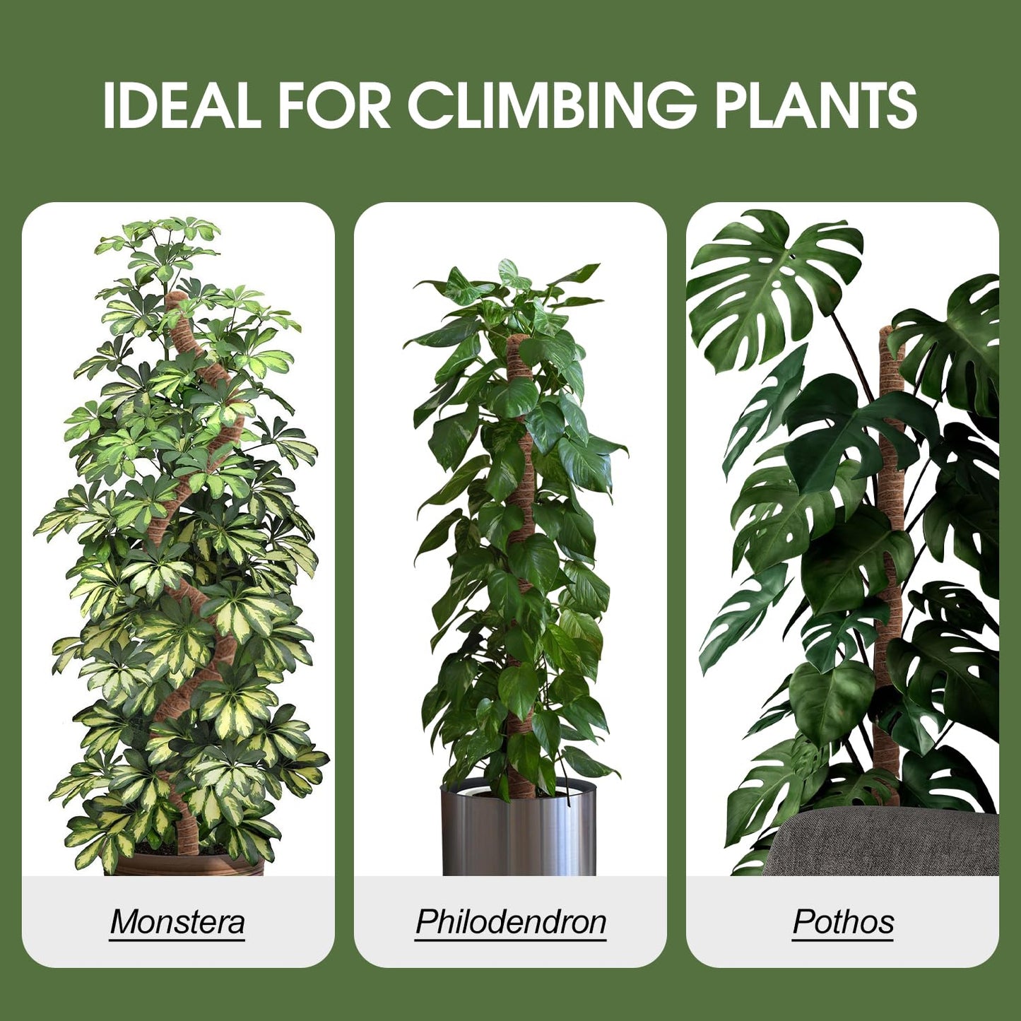 4 Pack Moss Pole, 28 Inch Bendable Moss Poles for Plants Monstera for Climbing Plants, Handmade Coco Coir Pole Plant Sticks Support Stakes for Indoor Plants Plant Grow