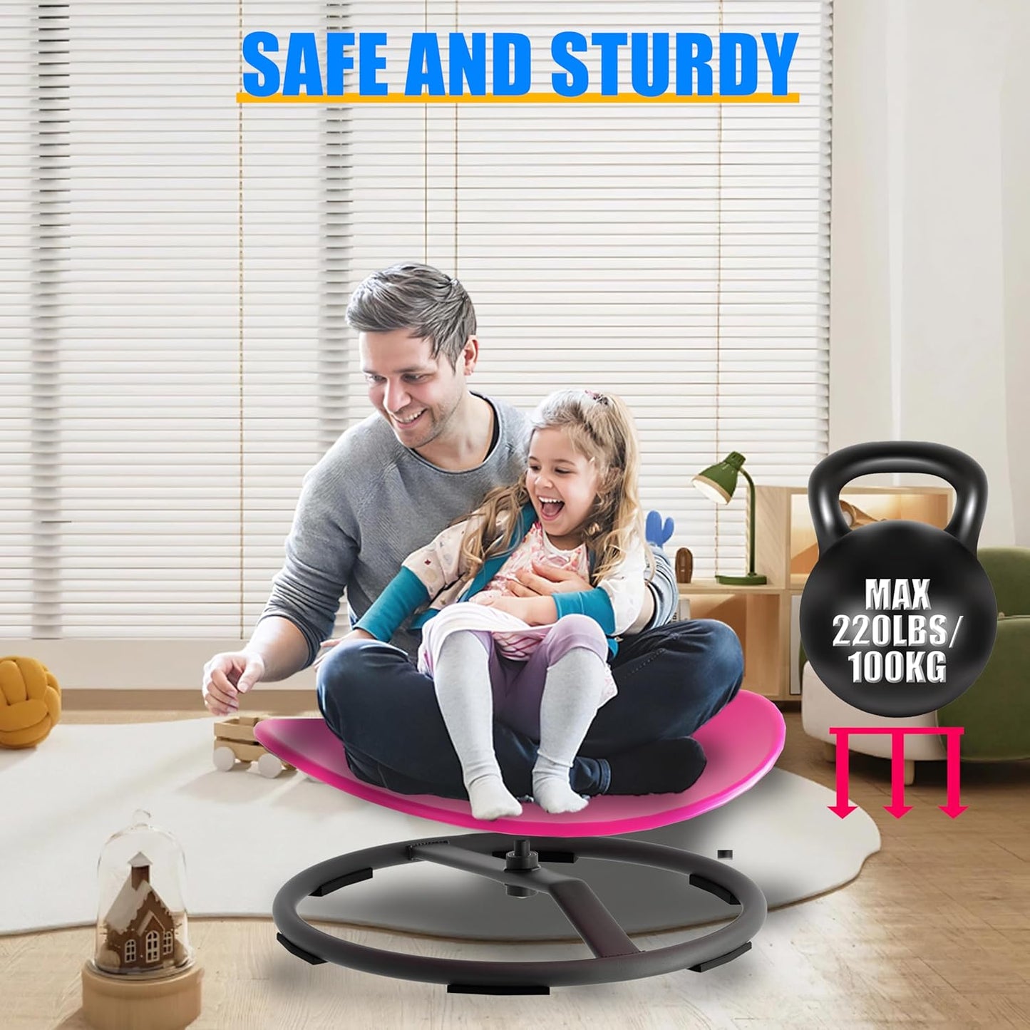 Spinning Chair for Autistic Kids, Autism Sensory Spinny Swivel Wobble Chair for ADHD Children, Sit and Spin Toys for Toddlers with Body Coordination (Pink)