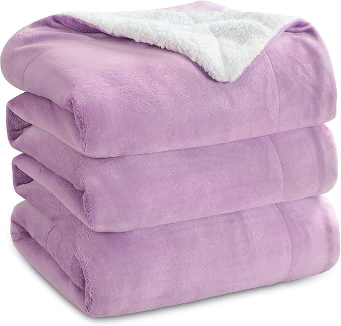 Bedsure GentleSoft Sherpa Fleece Blankets Queen Size for Bed - Thick and Warm Throw for Girls and Women, Soft Fuzzy Plush Queen Blanket for Winter, Non-Heated, Lilac, 90x90 Inches