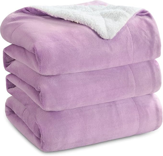 Bedsure GentleSoft Sherpa Fleece Blankets Queen Size for Bed - Thick and Warm Throw for Girls and Women, Soft Fuzzy Plush Queen Blanket for Winter, Non-Heated, Lilac, 90x90 Inches