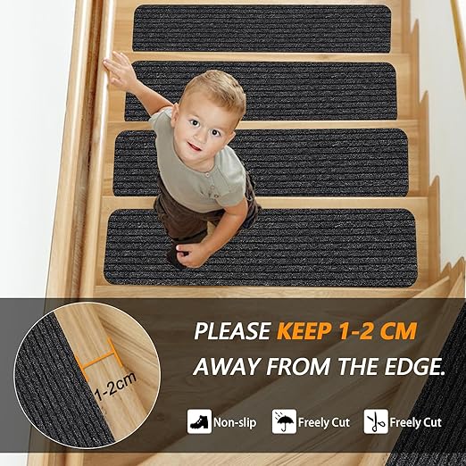 Non-Slip Stair Treads, 7.8" X 30" (7-Pack) Stair Runner Indoor Outdoor Mat, Grey Slip Resistant Stair Tread Mats Step Covers Pads for Elders, Kids and Pets (30" x 7.8", Grey)