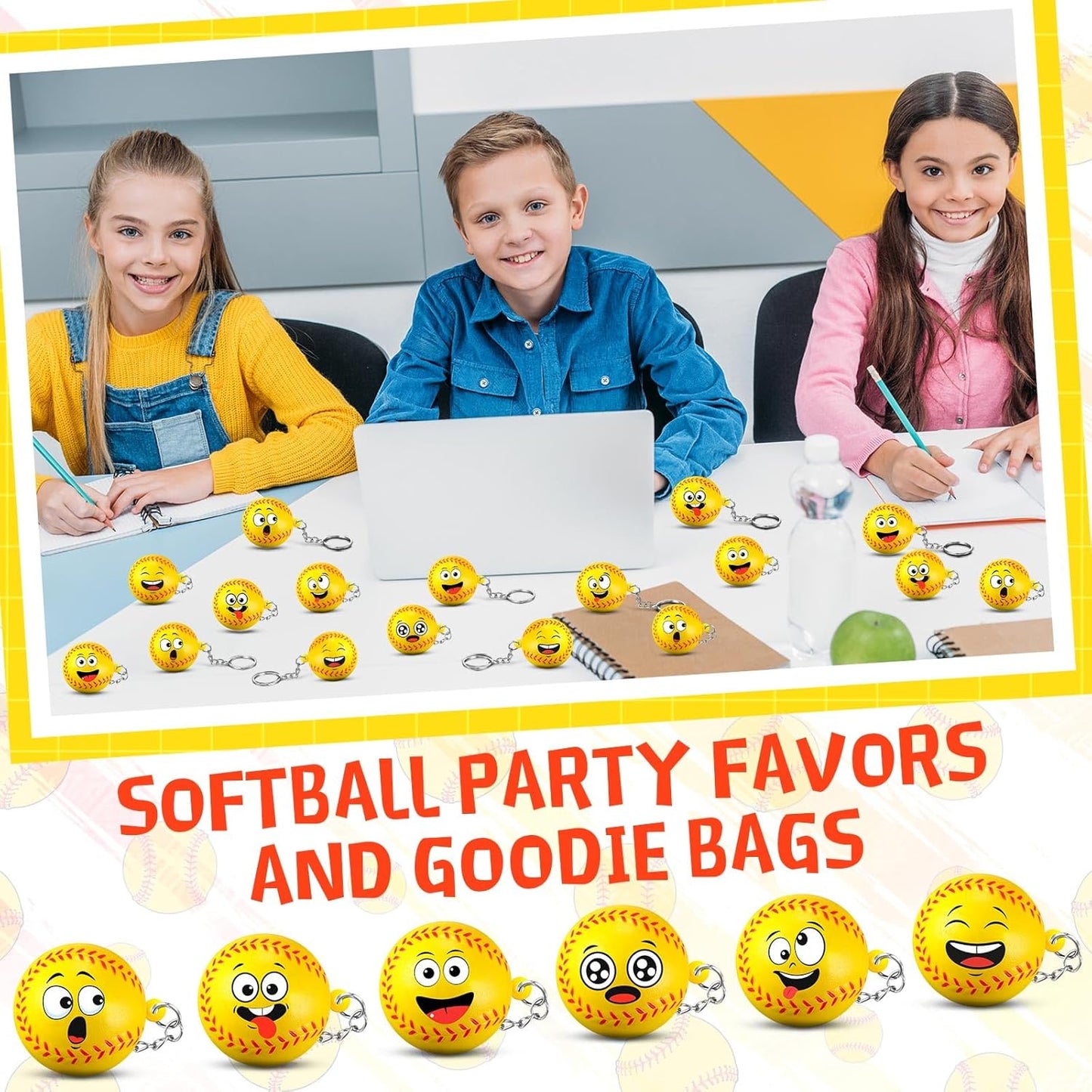 30 Pcs Softball Party Favors Sports Party Supplies for Boys Girls Funny Mini Face Stress Ball Keychains Cute Relief Balls for Softball Lovers Team Prizes Anxiety Relief Sport Sport Favors