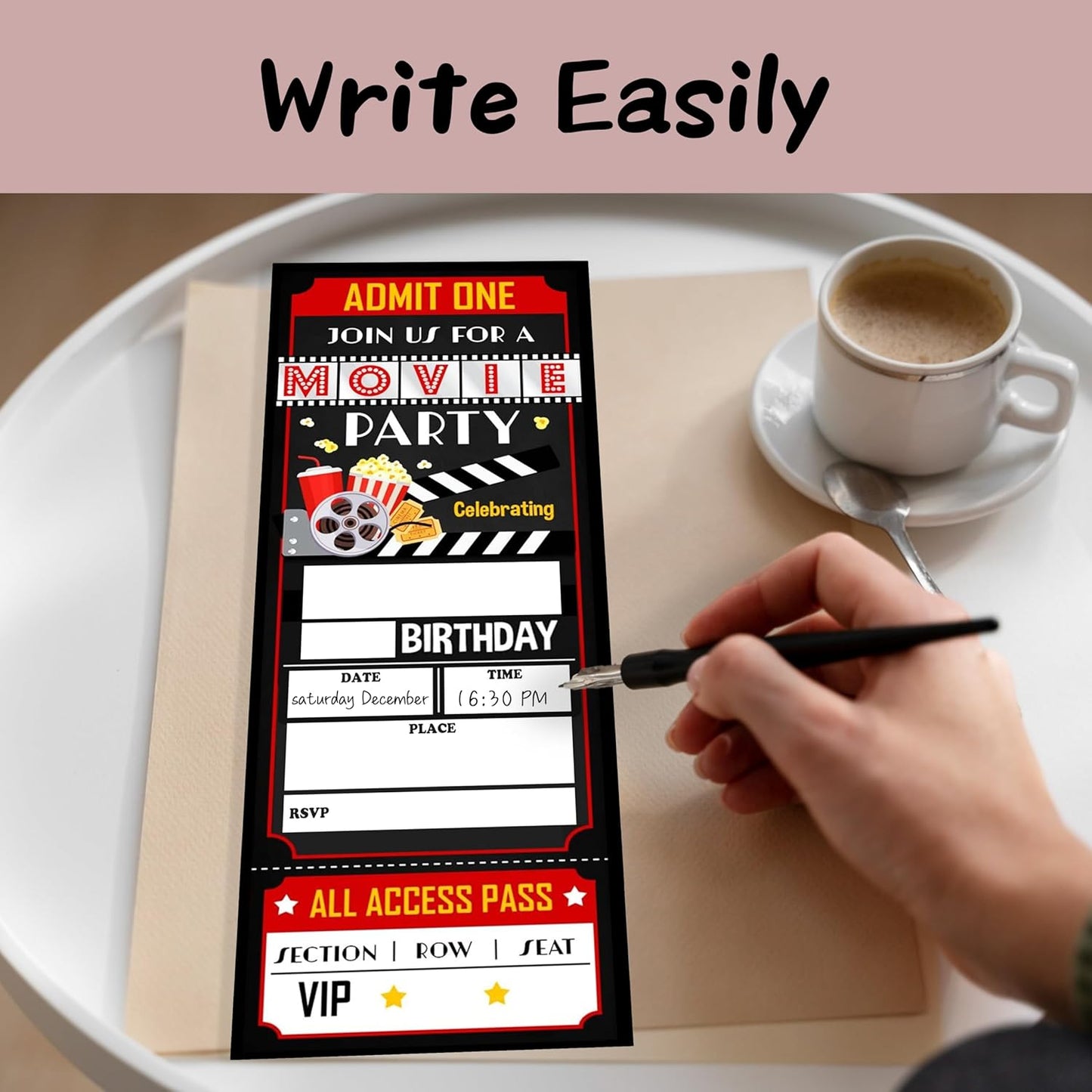Birthday Cards-20 Movie Party Ticket Invite Cards-Red and Black Birthday Invitation with Envelopes for Movie Lovers-Celebration Party Favor & Supplies (3×8 inch)-A18