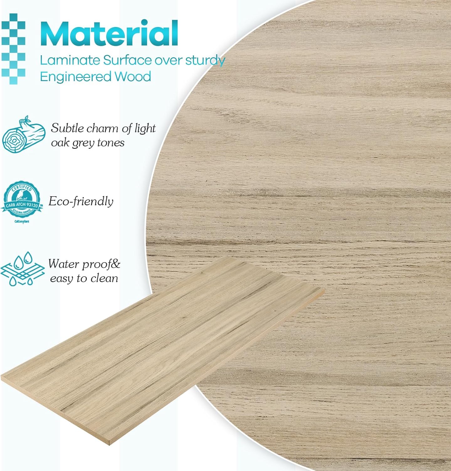 Kaboon Universal Tabletop 59.1"x23.62", Solid One-Piece Melamine Table Top, Double Desk L-Desk DIY, Home and Office Countertop, Oak/Grey Tone
