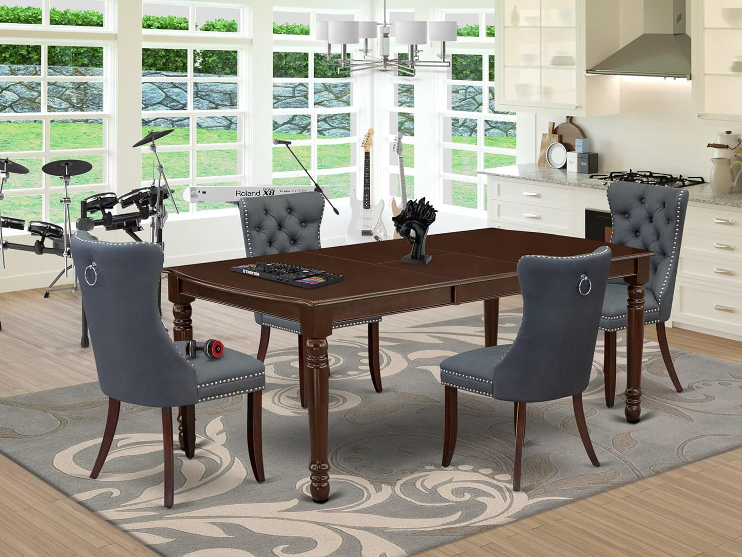 East West Furniture DODA5-MAH-13 5 Piece Dinette Set Includes a Rectangle Dining Table with Butterfly Leaf and 4 Polyester Fabric Upholstered Chairs, 42x78 Inch, Mahogany
