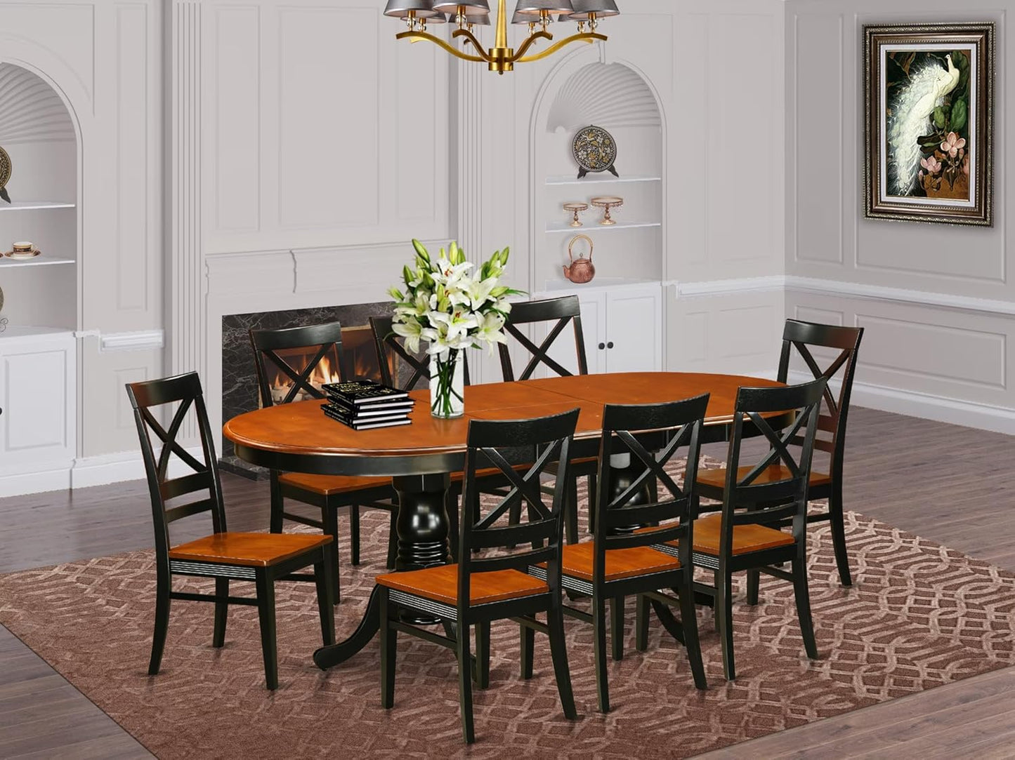 East West Furniture PLQU9-BCH-W 9 Piece Dining Table Set Includes an Oval Dinner Table with Butterfly Leaf and 8 Dining Room Chairs, 42x78 Inch, Black & Cherry