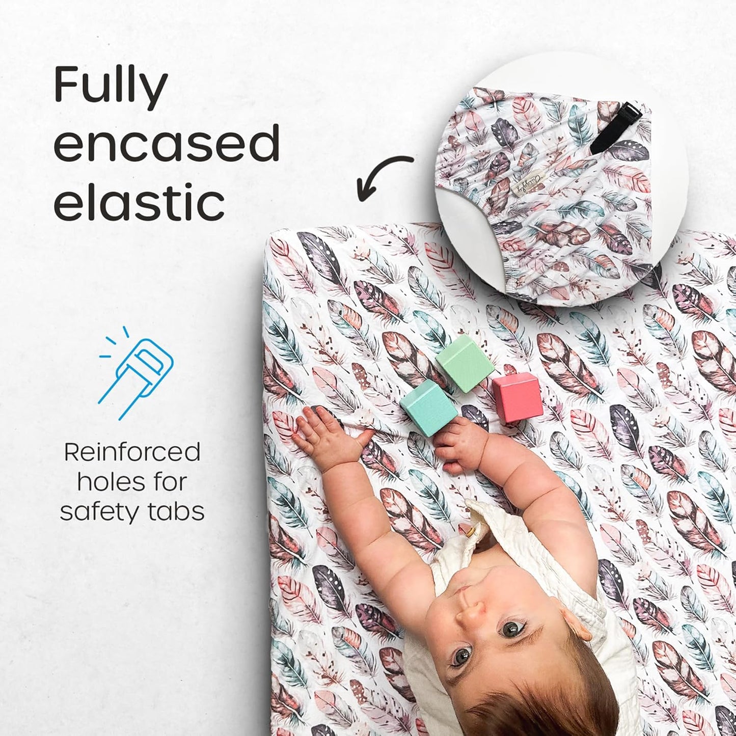 Quiggly Travel Crib Sheets for Guava Lotus, 2 Pack Organic Cotton Jersey Knit, Vibrant Feather & Dandelion Patterns - Fits Crib Mattress for Boys & Girls