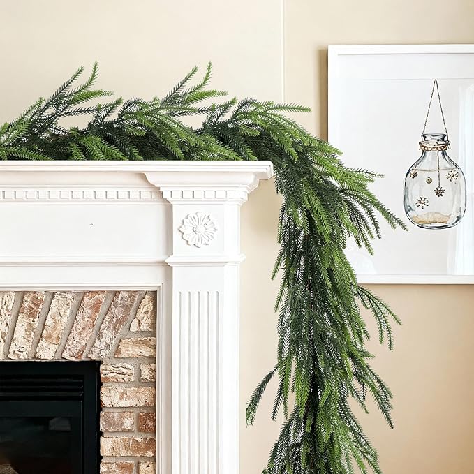 Realistic Christmas Garland, 1 Pcs 6 Ft Artificial Norfolk Pine Garland, Winter Christmas Greenery Garland for Mantle, Fireplace, Table, Wall, Christmas Decorations Indoor Outdoor (6 FT, 1)