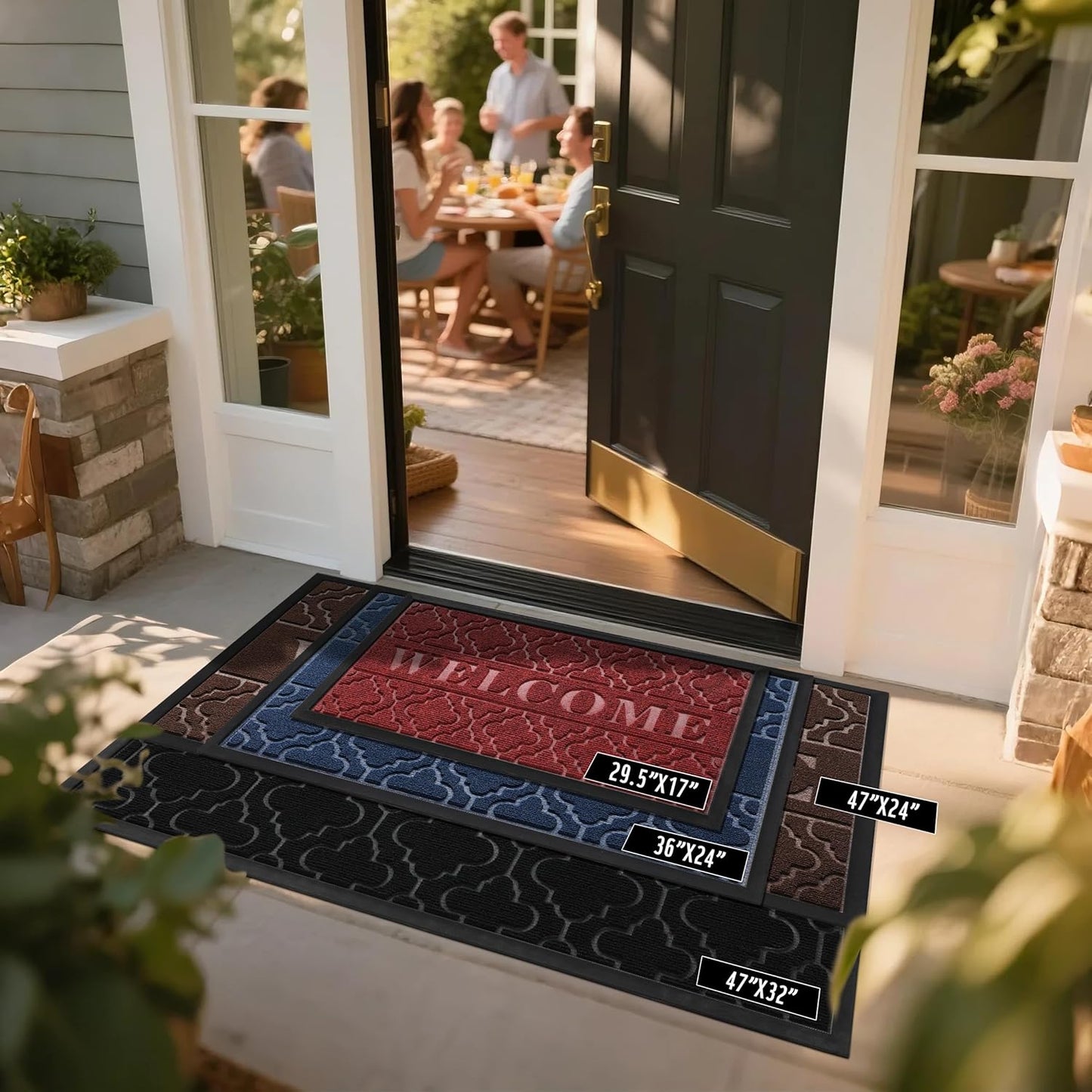 Yimobra Welcome Mat Outdoor Indoor, All-Season Waterproof Front Door Mat Outside Entrance, All-Weather Heavy Duty Non-Slip Doormat, Low Profile Porch Patio Entrance Mats, 47x24, Blue