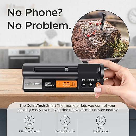 750ft Wireless Meat Thermometer Long Range for Smoker, BBQ & Rotisserie, Smart Bluetooth Thermometer Dual Sensor Waterproof Probe with LCD Base Station Display & App Control