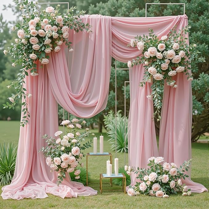 Wedding Arch Draping Fabric, 2 Panels 18FT Dusty Rose Sheer Backdrop Curtain Chiffon Fabric Drapery Voile Scarf Draping Panels for Wedding Archway Ceremony Curtain Valance Party Decoration