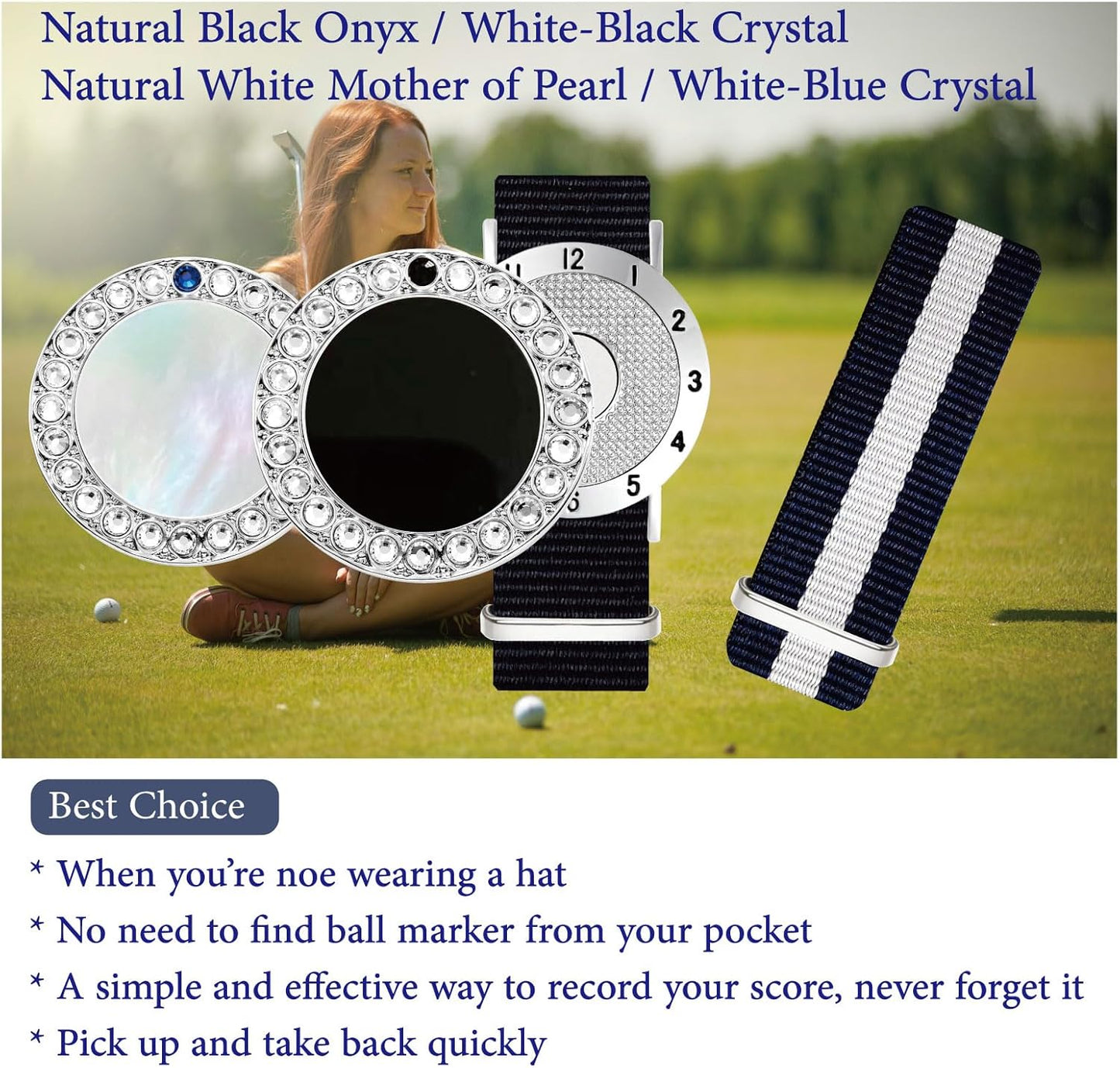 Golf Ball Marker with Golf Stroke Counter Bracelet, Pearl Crystal Ball Marker, Golf Accessories, Golf Gifts, Golf Counters for Women