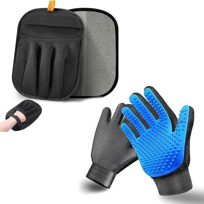 Pet Hair Removal Glove 2-in-1 Pet Grooming Glove for Dogs & Cats, Quick Shedding Control and Furniture Cleaning Reusable & Washable for Sofa Clothing Car Seat