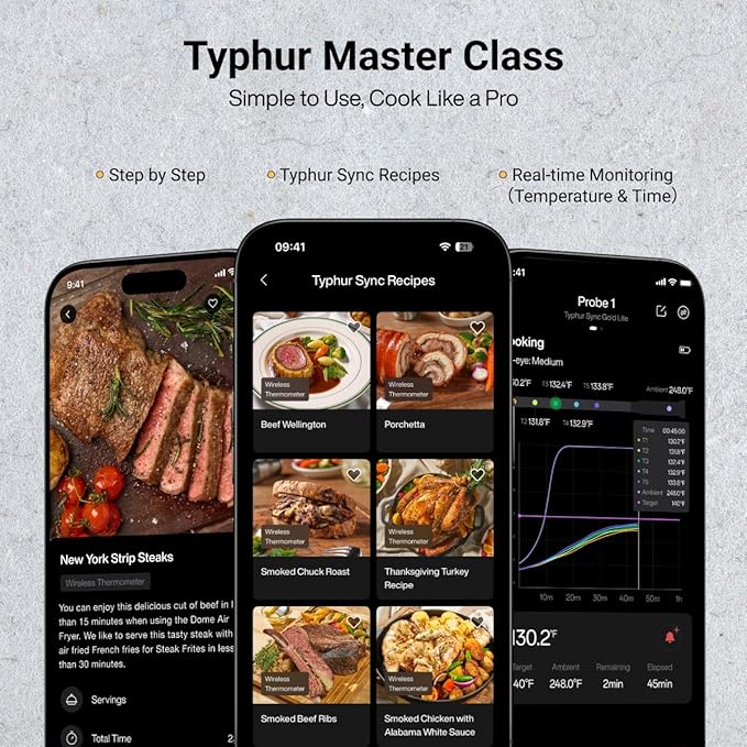 Typhur Sync Wireless Quad Gen 2 Meat Thermometer | 4 Probes | 6 Sensors | LCD Display | WiFi and Bluetooth 5.3 | Improved Stability and Range | IPX8 Waterproof | for BBQ, Grill, Smoker, Oven, Kitchen