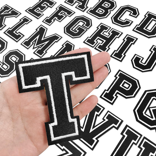 TXSN 26pcs Iron on Letter Patches, Fully Embroidery Varsity Letters A-Z Patches for Clothing Jacket Backpacks Hat and More, 3.1" Black