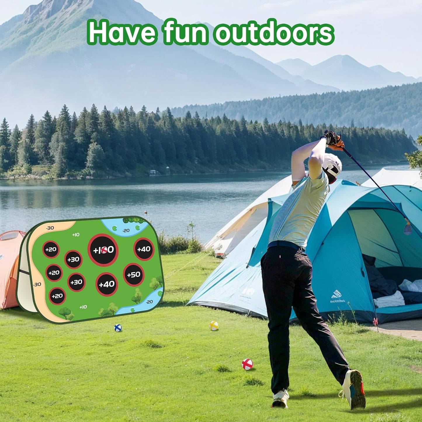 Golf Chipping Game Set - Double-Sided Sticky Golf Game with Club,Turf Mat, 20 Sticky Balls & 3 Tees, Portable Yard Golf Game for Indoor Outdoor Golf Practice Mat, for Men & Golf Lovers