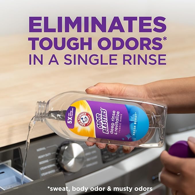 ARM & HAMMER Odor Blasters Deep Rinse and Revitalize Fabric Rinse, Laundry Additive, Eliminates Sweat and Musty Odors, Fresh Burst Scent, 50 fl oz