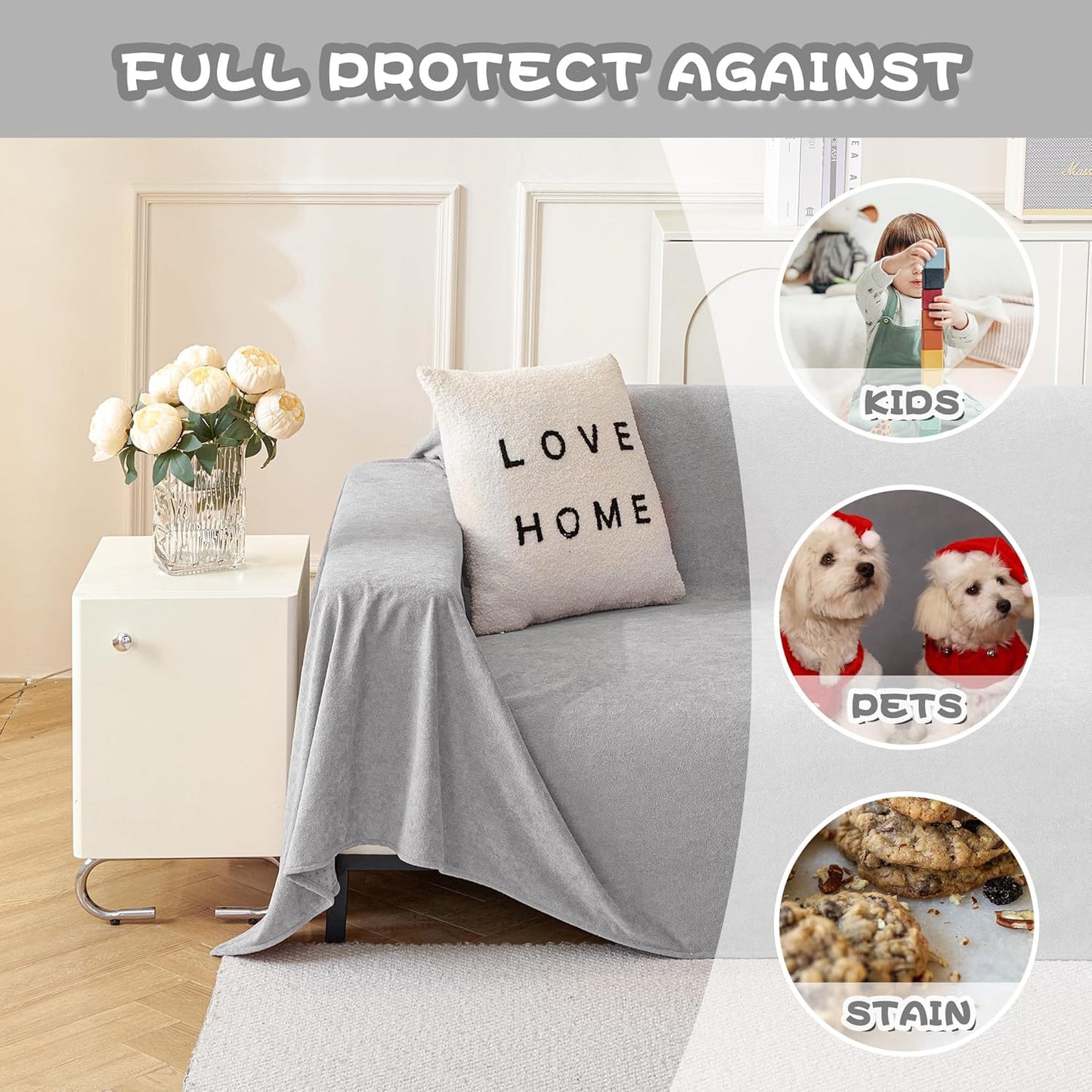 MYSKY HOME Couch Covers for 3 Cushion Couch Sofa Pet Friendly, Couch Cover for Sectional Sofa Furniture Protector Cover, Non Slip Sofa Cover, Sofa Covers Washable, 71"x118", Light Grey