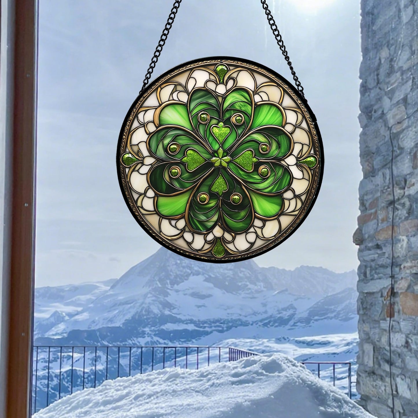 DASTOLL Stained Glass Window Hanging St. Ripak Festival Green Lucky Clover 6.3" - Suncatcher Door Garden Sun Catcher Ireland Decor Mother's Day for Mom Woman Her Men Sisters