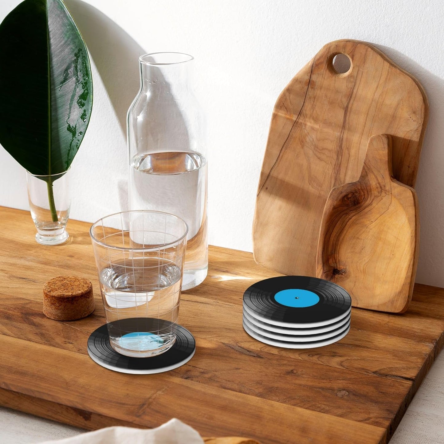 Vinyl Record Coasters for Drinks Set of 4, Absorbent Ceramic Drink Coasters for Coffee Table Wooden Table Cup Bar, 4 Inches