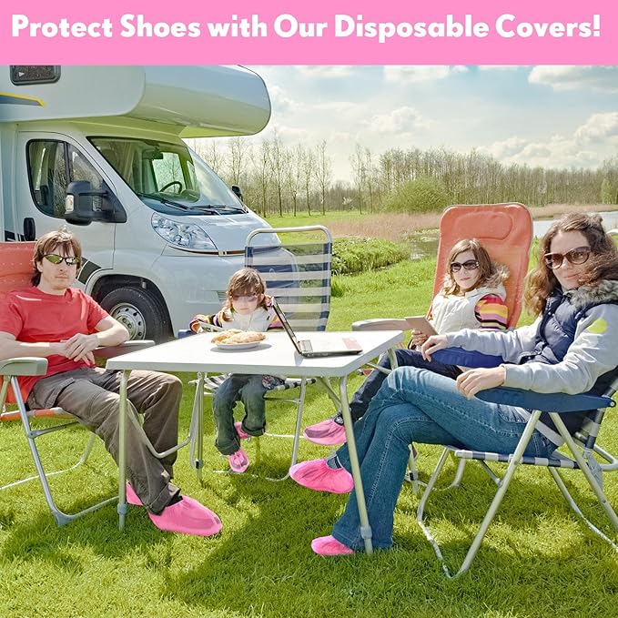 Vabean 1000 Pcs Disposable Shoe Covers Boot Cover Waterproof Nonslip Shoe Protector Covers for Indoor Carpet Floor Workplace Protection, One Size Fit Most(Pink)