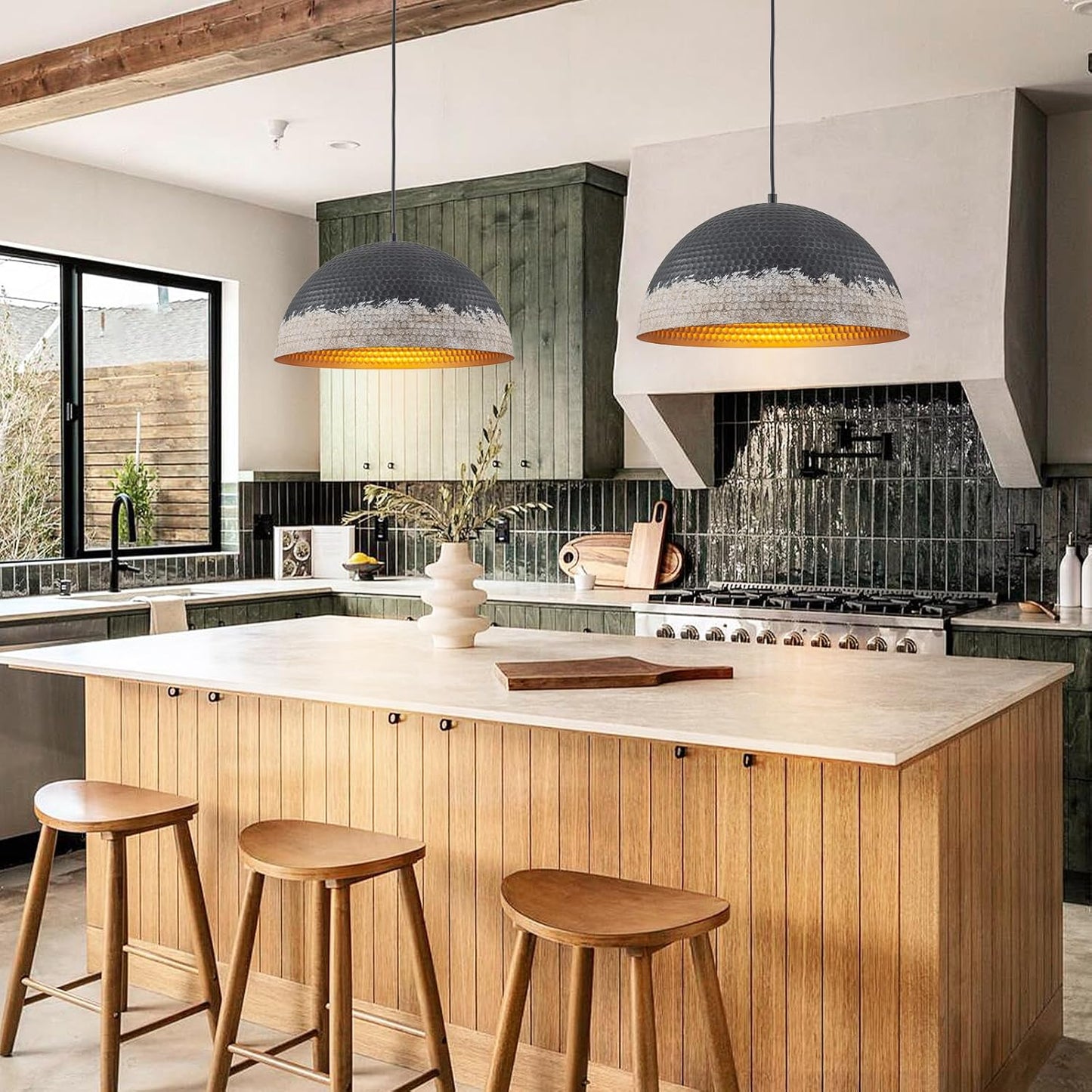 Y'INSP 15.75" Black Distressed Pendant Light Fixtures, Hammered Pendant Lights Kitchen Island, Farmhouse Dome Pendant Lighting, Industrial Hanging Lights for Dining Room Bedroom Hallway Foyer