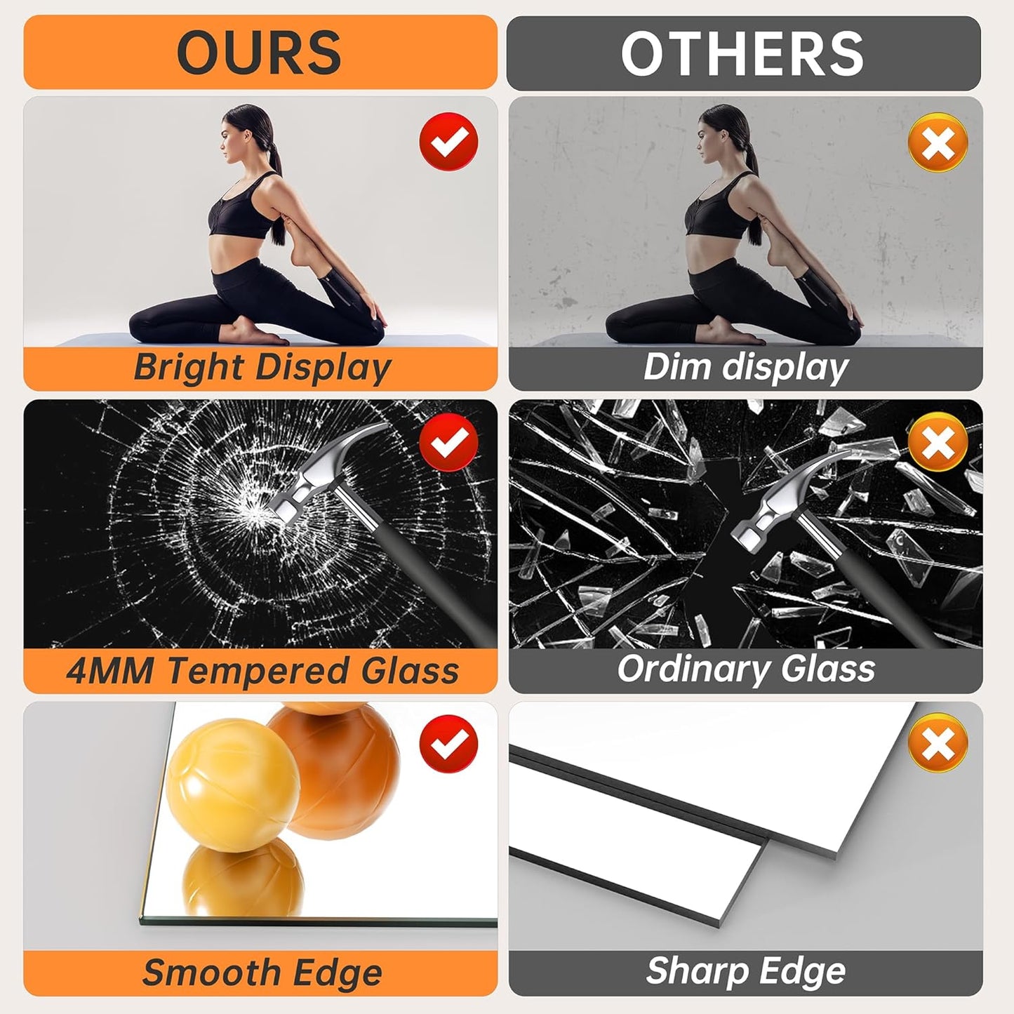 Hasipu 83''x39'' Home Gym Mirror Large Full Length Wall Mounted Full Body Mirror for Yoga Dance Fitness Exercise Studio Bedroom Garage, Frameless Tempered Glass Workout Mirrors Black Rectangular