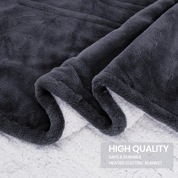 Premium Heated Blanket King 90"×100",Ultra Cosy Soft with 8 Heating Levels,Dual Control Plush Fast Heating Faux Rabbit Fur Blanket for Bed - Auto Shut Off,Machine Washable(Grey)