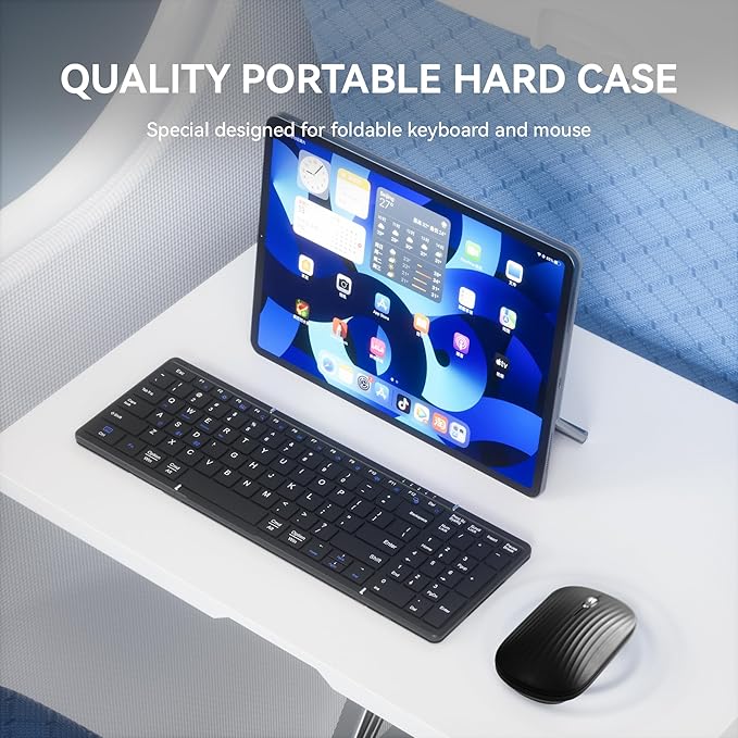 Foldable Keyboard and Mouse, USB-C Rechargeable Folding Wireless Bluetooth Keyboard Combo, Full-Size Portable Travel Keyboard & Mouse for Business Travel, Compatible with Laptop iPad Tablet