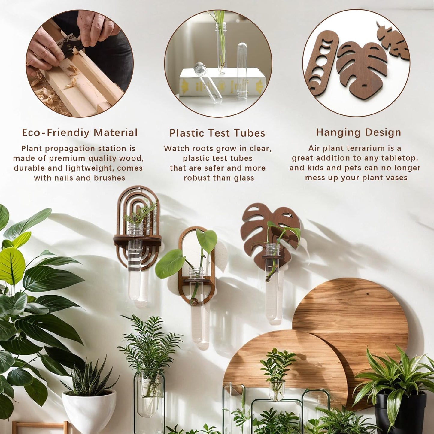 2 Pack Plant Propagation Station Wall Hanging Wooden Diamond Shaped Plant Terrarium for Hydroponics Home Office Decor Test Tube Propagate Air Plant Cutting Holder