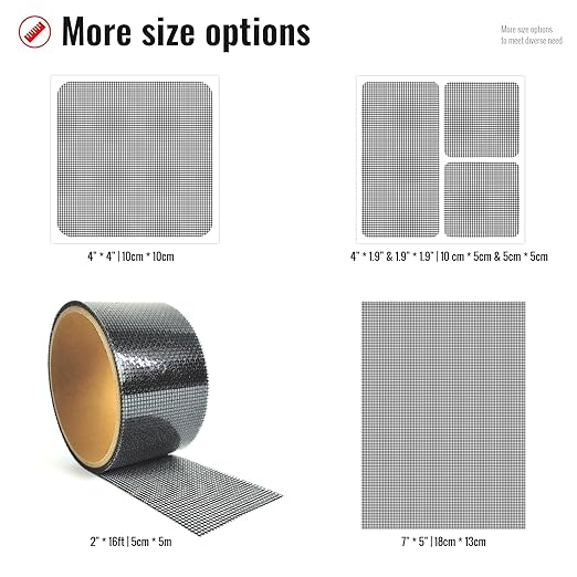 Matenf Window Screen Repair Patch, 10 Patches, 4"*1.9" & 1.9"*1.9", Black, 3-Layer Strong Adhesive Window Screen Mesh Tape, Repair Kit for Window and Door Screen Tears Holes