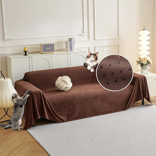 MYSKY HOME Cat Scratch Furniture Protector - Non-Slip, Washable Couch Cover for Dogs - Pet Friendly Sofa Slipcovers - Soft Thick Sofa Throw (71" x 118", Chocolate)