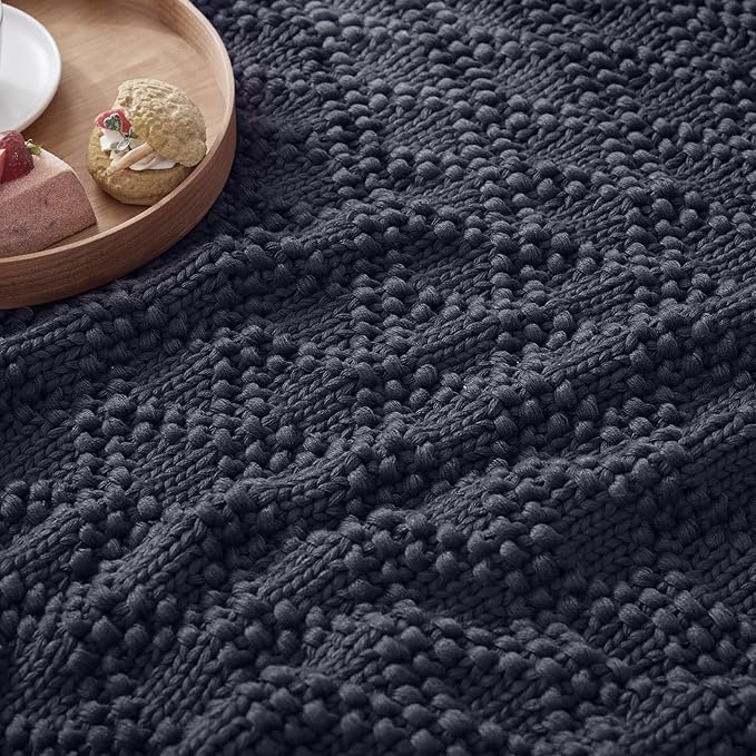 Knitted Weighted Blanket for Adult, Chunky Knit Weighted Throw for Sleep 36"*48" 5lbs, Cooling Breathable Heavy Blanket for Hot Sleepers, Machine Washable Blanket for Room Decor(Dark Grey)