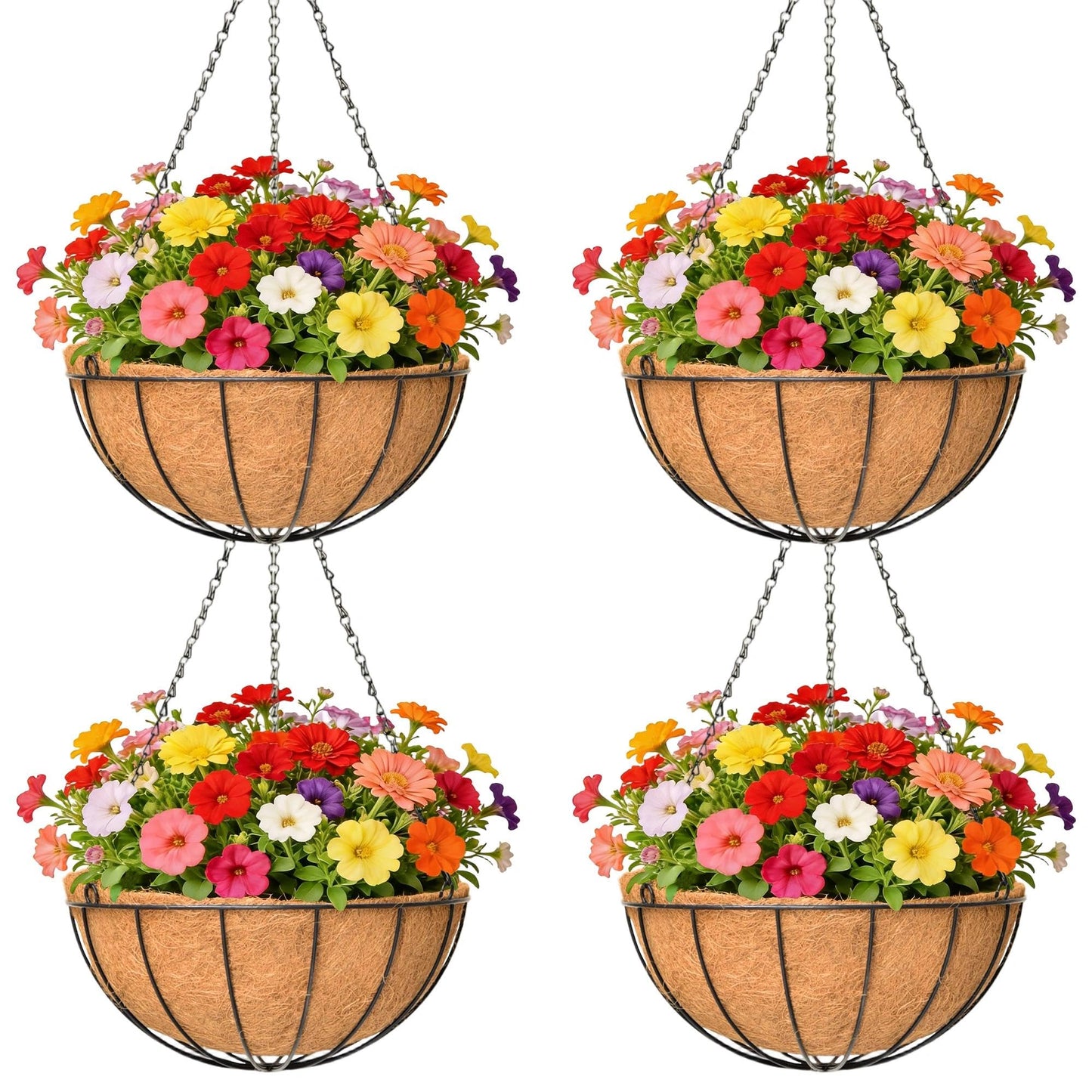 GYATSOCYG 4 Pack 14 Inch Outdoor Metal Hanging Planter Basket, Hanging Plant Flower Pot,Round Modern Flower Holder Pot Garden Accessory