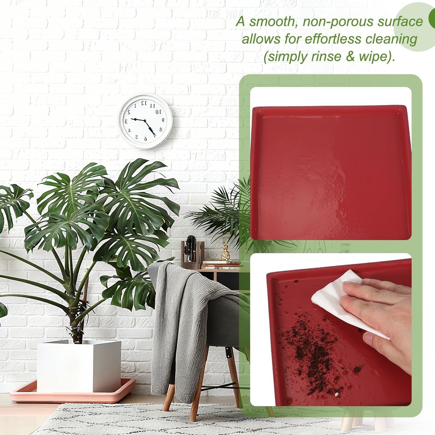 YELARXI 7.5 Inch Ceramic Plant Saucers, Square Flower Planter Water Trays Ceramic Plant Saucer Pot Tray -Fitting for (Outdoor/Indoors/Garden/Planting/Water/Flower/Coffee) Gold