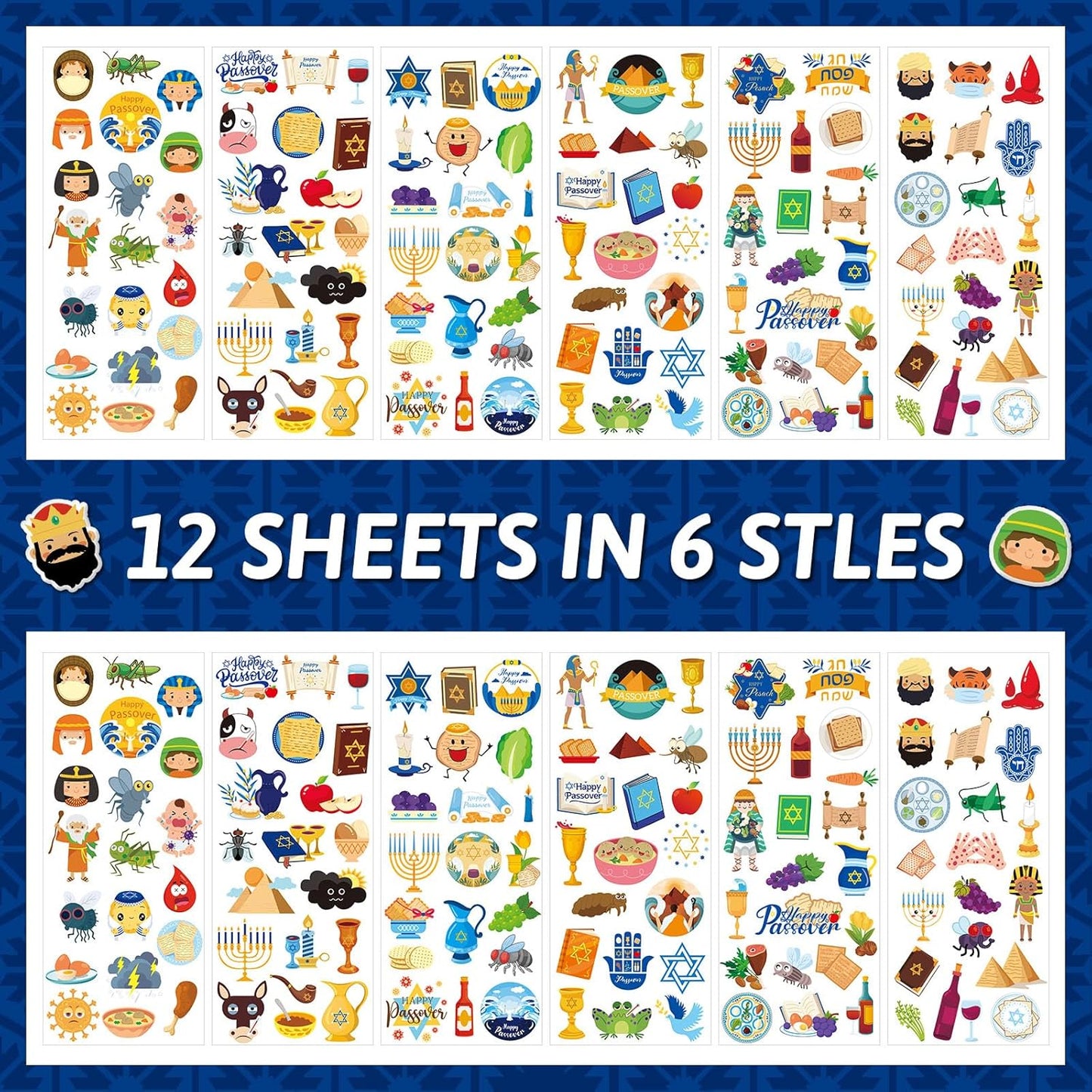 UPINS 240 Pcs Passover Stickers for Kids, Foam 3D Puffy Self-Adhesive Pesach Stickers DIY Crafts for Kids Passover Gifts Party Favors Decorations