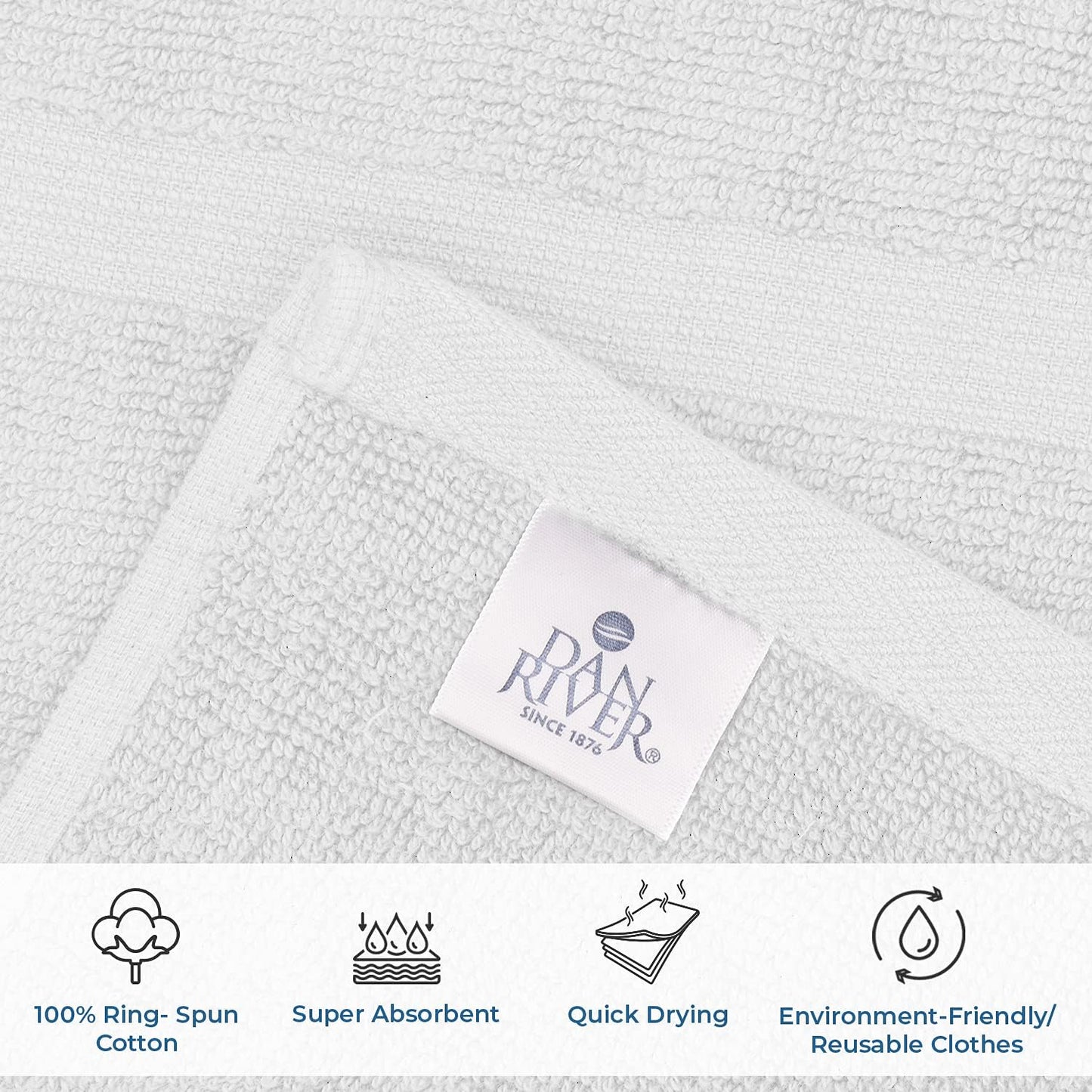 DAN RIVER Classic Cotton Bath Mats Set of 2 – Not a Bathroom Rug, Ultra Soft, Highly Absorbent & Machine Washable Bath Mat Towel for Bathroom Floor Mat – Durable, Quick-Dry, 21x34 Inches, White
