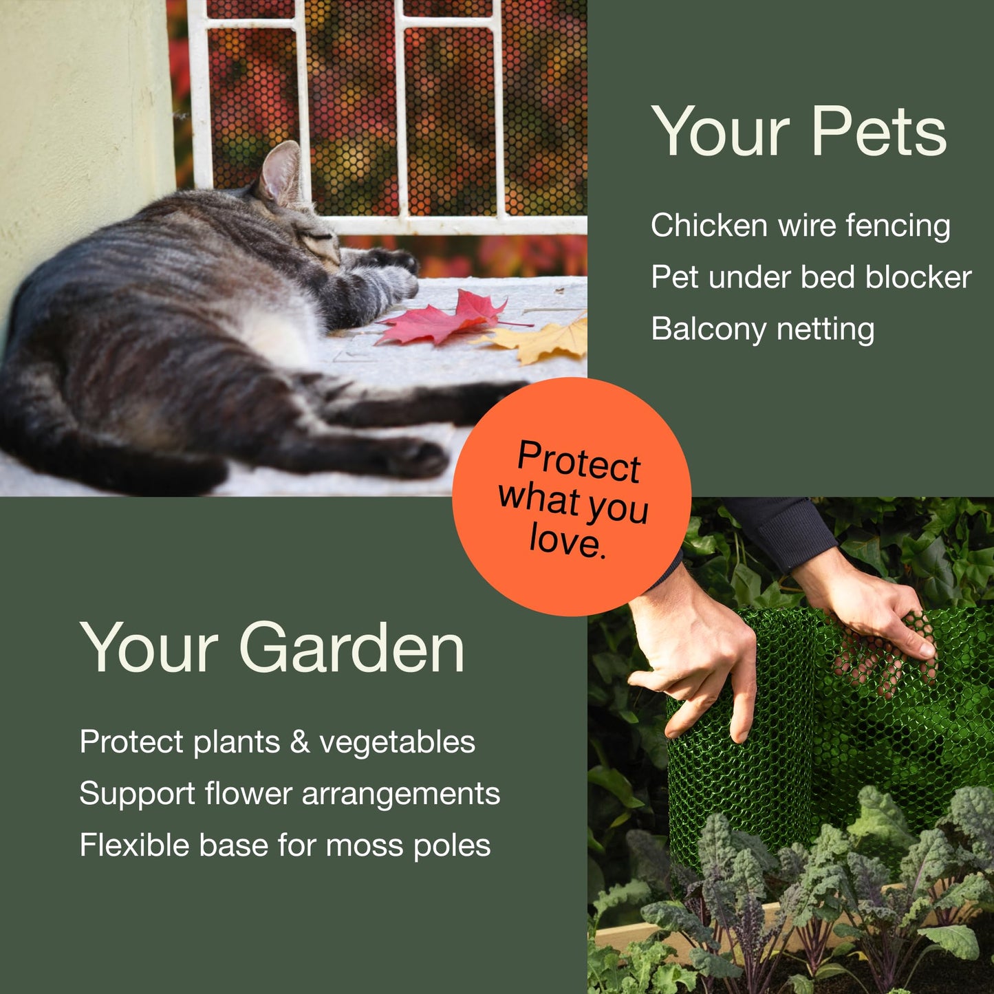 Maporch Plastic Chicken Wire Fencing for Pet Protection - 15.7" x 10ft, Black HDPE Mesh - Garden Fence Animal Barrier for Dogs, Cats and Rabbits (2-Pack)