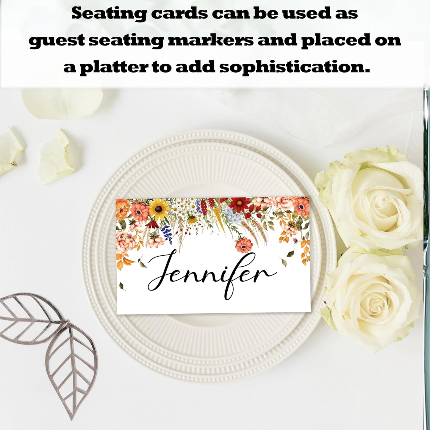 Boho Floral Place Cards For Girls, Flowers Name Card For Table Setting, Spring Holiday Party Favors Supplies, Bohemian Style Floral Tent Cards Decor For Bridal Shower Wedding Baby Shower, 25 Pack -09